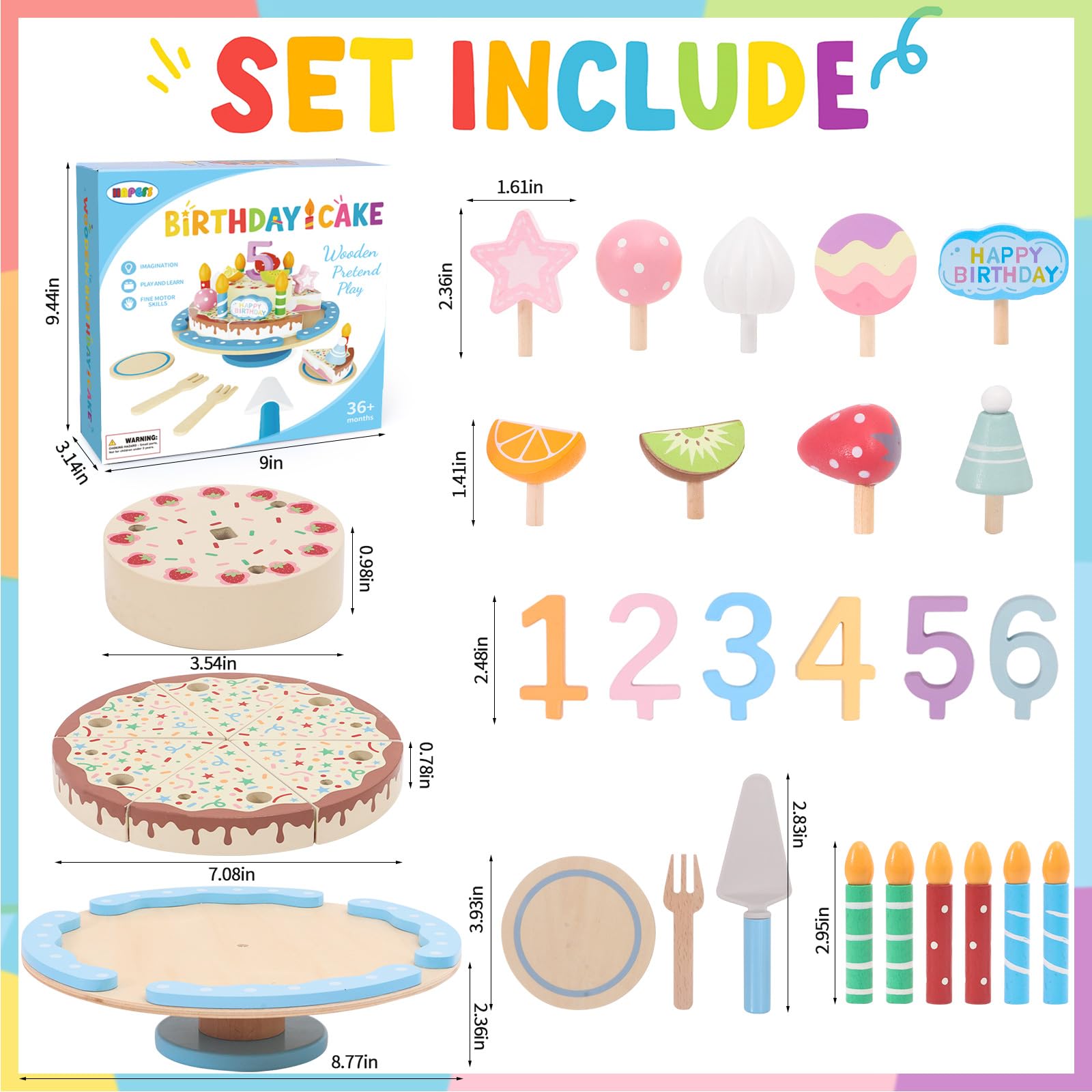 HAPGFS wooden birthday cake slices showing six even pieces for interactive storytelling