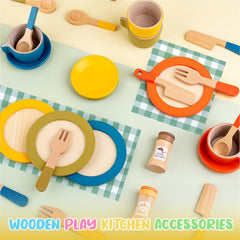 HAPGFS wooden play dishes condiments add authentic touch for family-dinner role play.