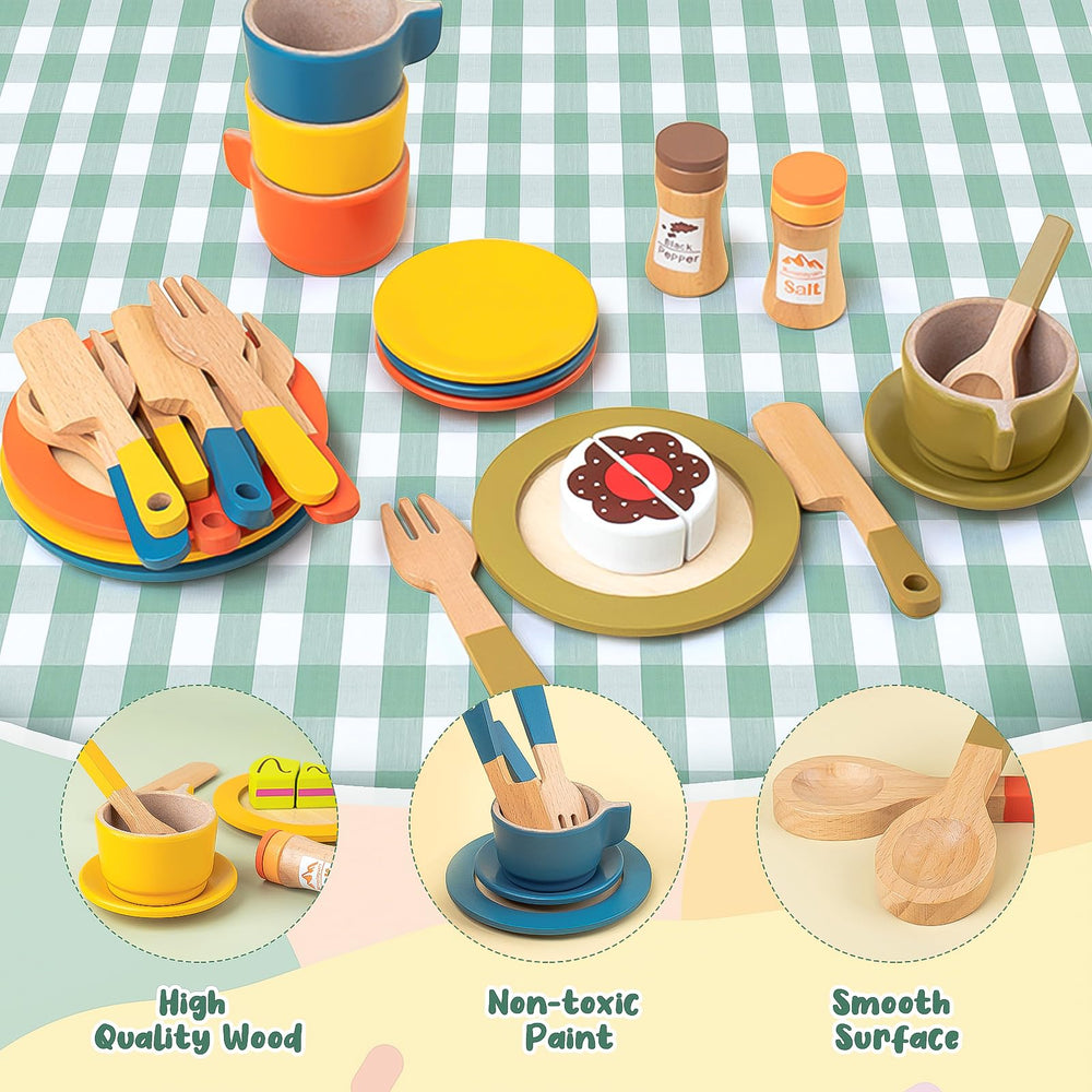 HAPGFS wooden play dishes spoons support easy scooping during pretend meals.