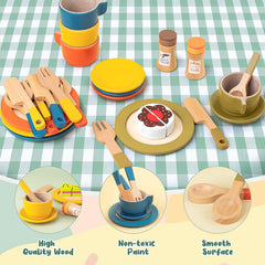HAPGFS wooden play dishes spoons support easy scooping during pretend meals.