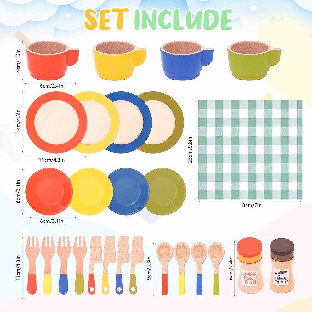 HAPGFS wooden play dishes utensils promote pretend dining with sturdy, safe handling.