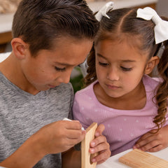 Hapinest child painting activity to personalize a birdhouse with color.