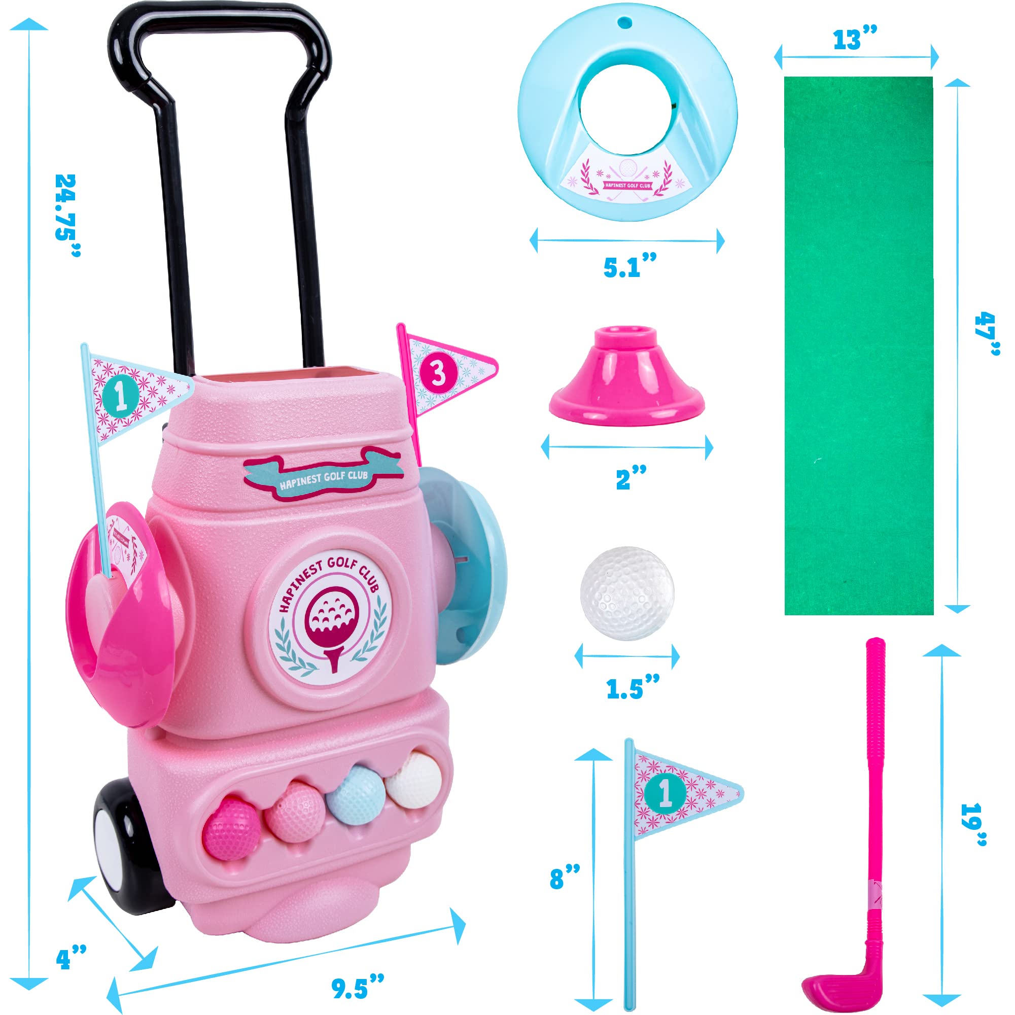 Hapinest toddler pink golf clubs designed for safe, beginner-friendly practice.