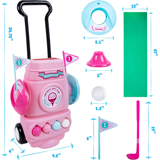 Hapinest toddler pink golf clubs designed for safe, beginner-friendly practice.