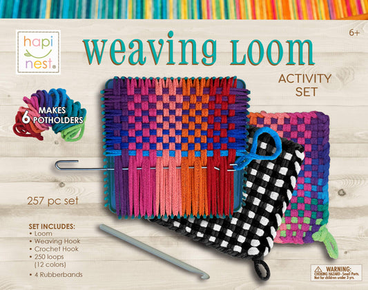 Hapinest potholder loom kit with metal loom and colorful loops.