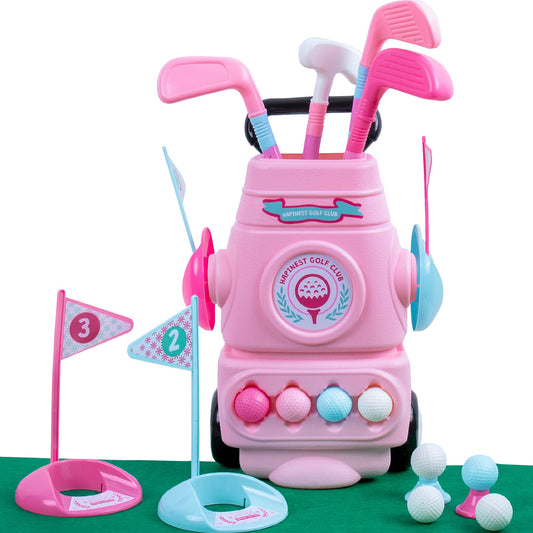 Hapinest Toddler Girl Golf Set pink bag for indoor and outdoor play.