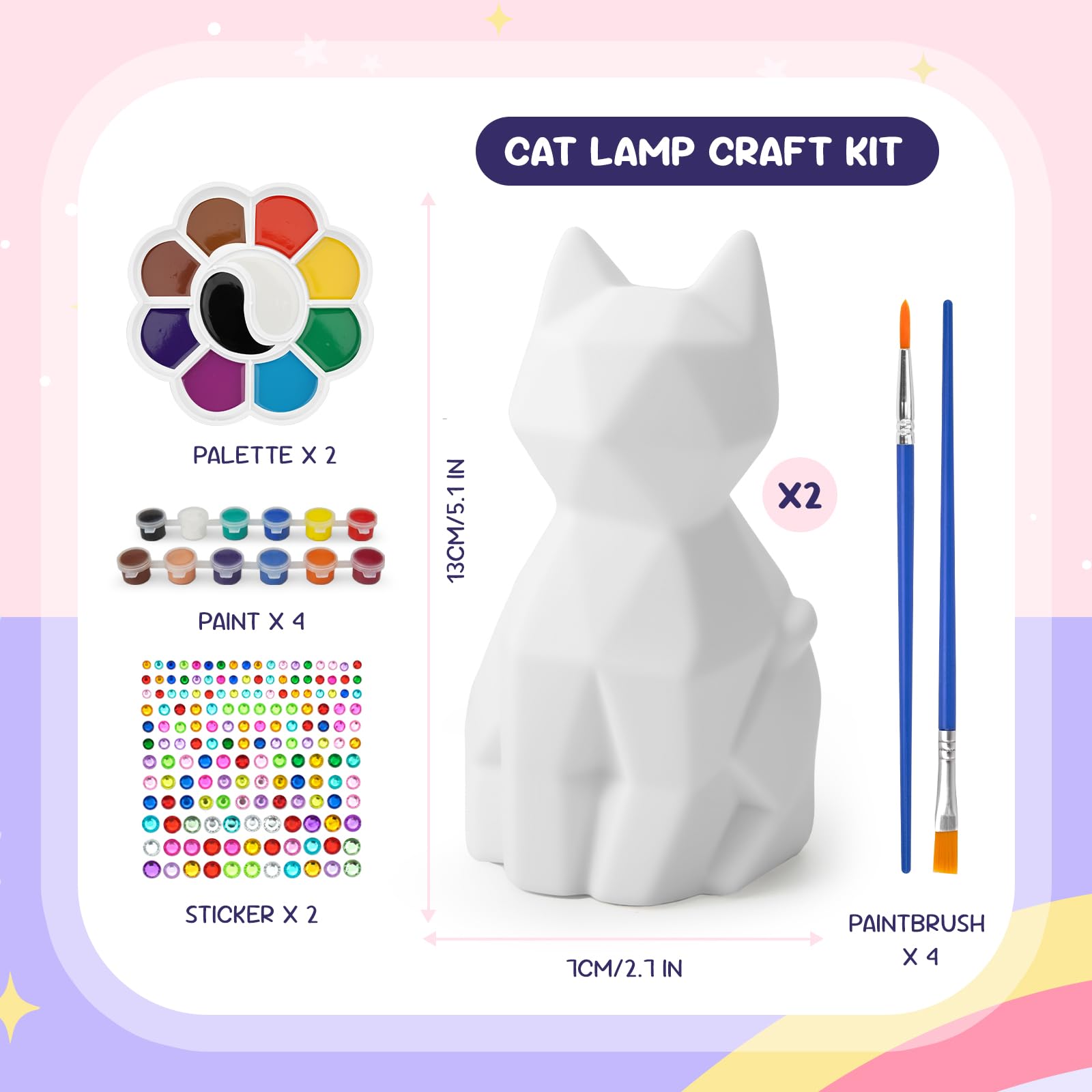HAPMARS cat lamp kit paints and brushes for kids, enabling vibrant, kid-friendly crafts.