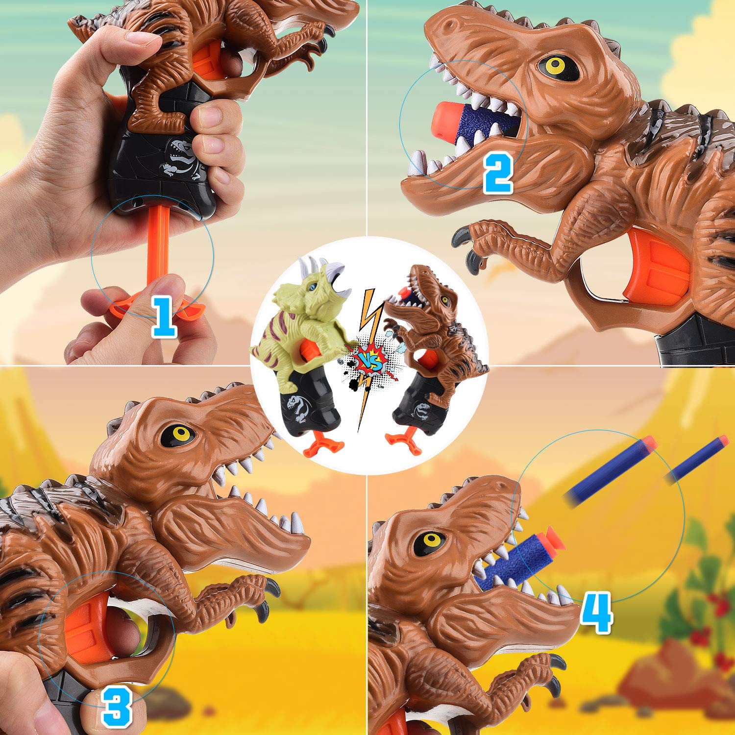 Happitry dino blaster with soft darts enables safe indoor fun for kids.