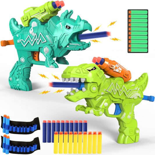Happitry dinosaur toy guns pack front view for safe toddler play