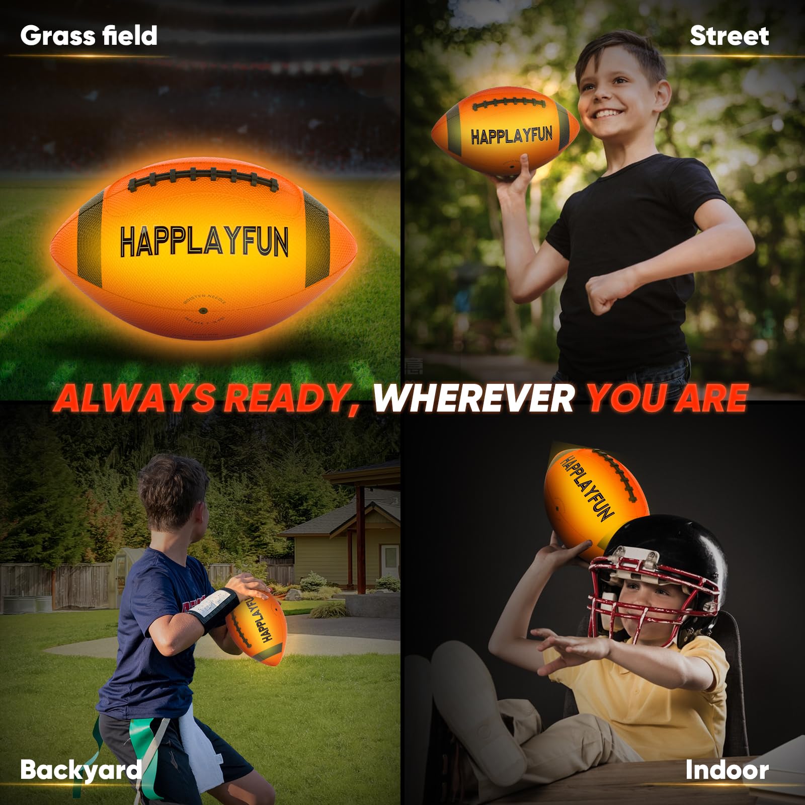 Happlayfun football lighting up during camping and beach glow sessions.