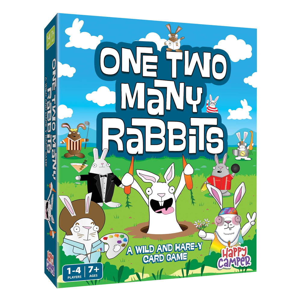 Happy Camper One Two Many Rabbits dice play scene for fast family math fun.