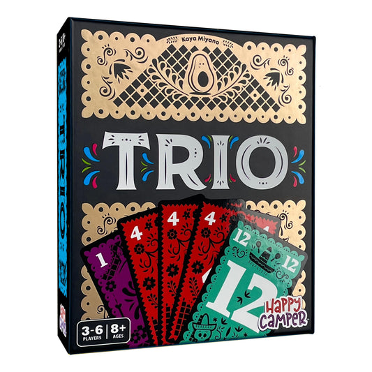 Happy Camper Trio card game packaging shown for quick family fun.
