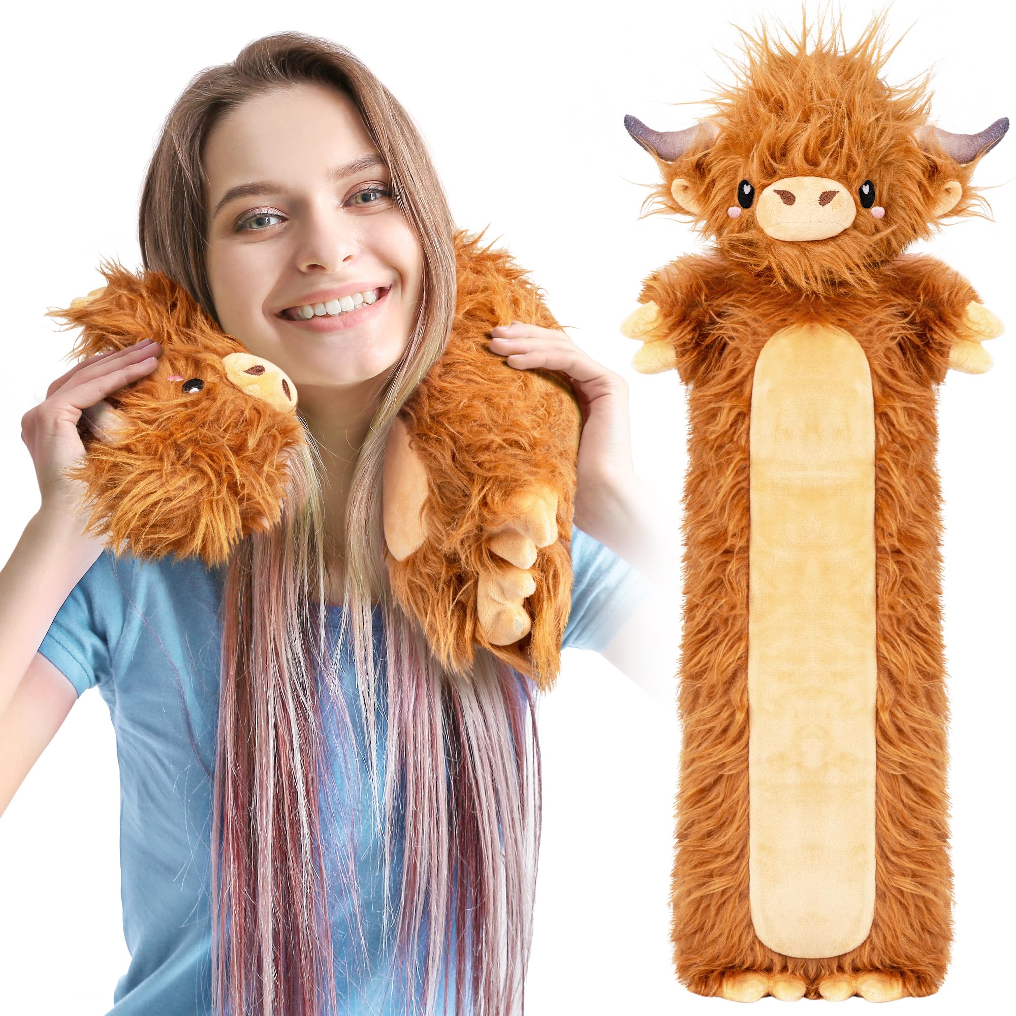 Happy Fuel Brown Highland Cow microwaveable plush for cozy nights