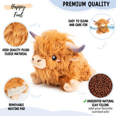 Happy Fuel Highland Cow plush toy in soft fabric perfect for cuddles.