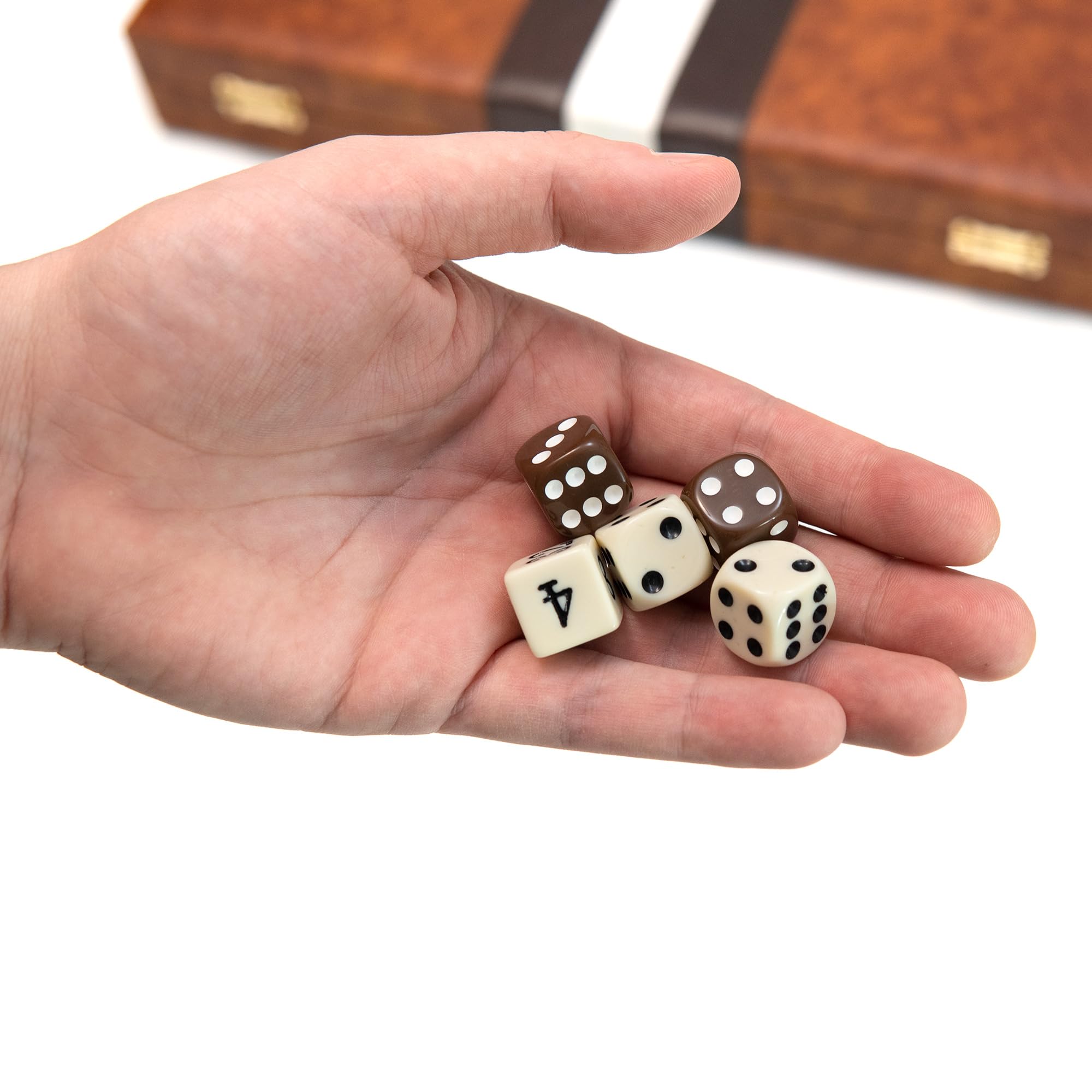 Happy Hippo backgammon dice and doubling cube ready for quick play