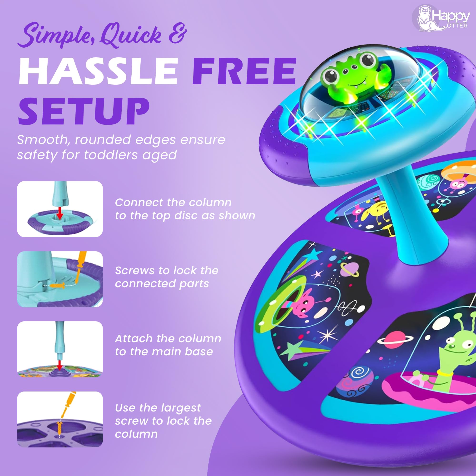 HAPPY OTTER Sit and Spin ABS-plastic body ensures durability for rough toddler play.