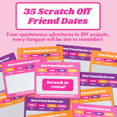 Happy Duo scratch-off date ideas card spread, ready to reveal adventures with friends.