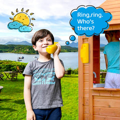 HappyPie toy phone close-up of pressed buttons to boost fine motor skills.