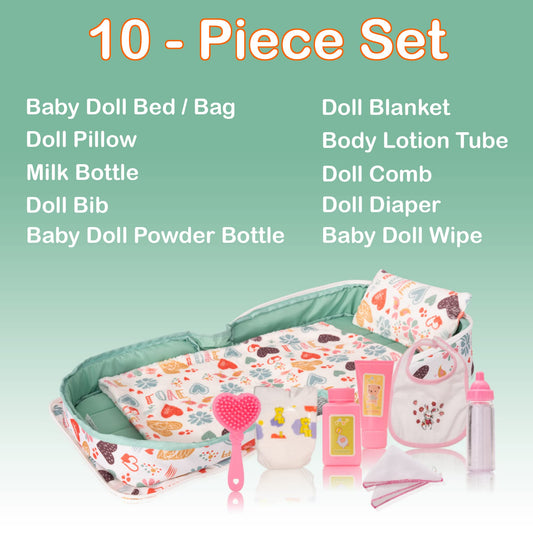 HappyVk Baby Doll Bed Set bassinet-ready image shows cozy cradle for bedtime-style play sessions.