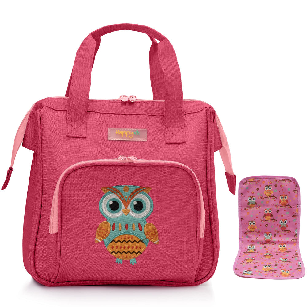 HappyVk baby doll diaper bag with owl embroidery front view for imaginative play