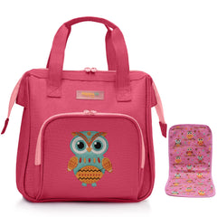 HappyVk baby doll diaper bag with owl embroidery front view for imaginative play