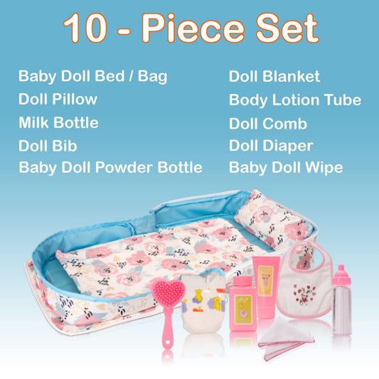 HappyVk doll bag with handle and pink roses, ideal for carrying dolls and accessories.