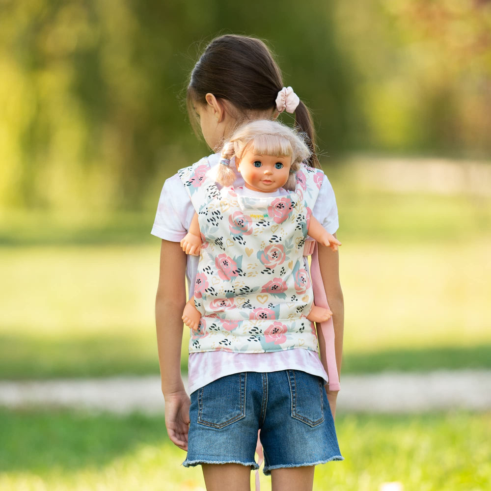 HappyVk brand doll carrier vertical chest strap allows easy positioning for a comfortable ride.
