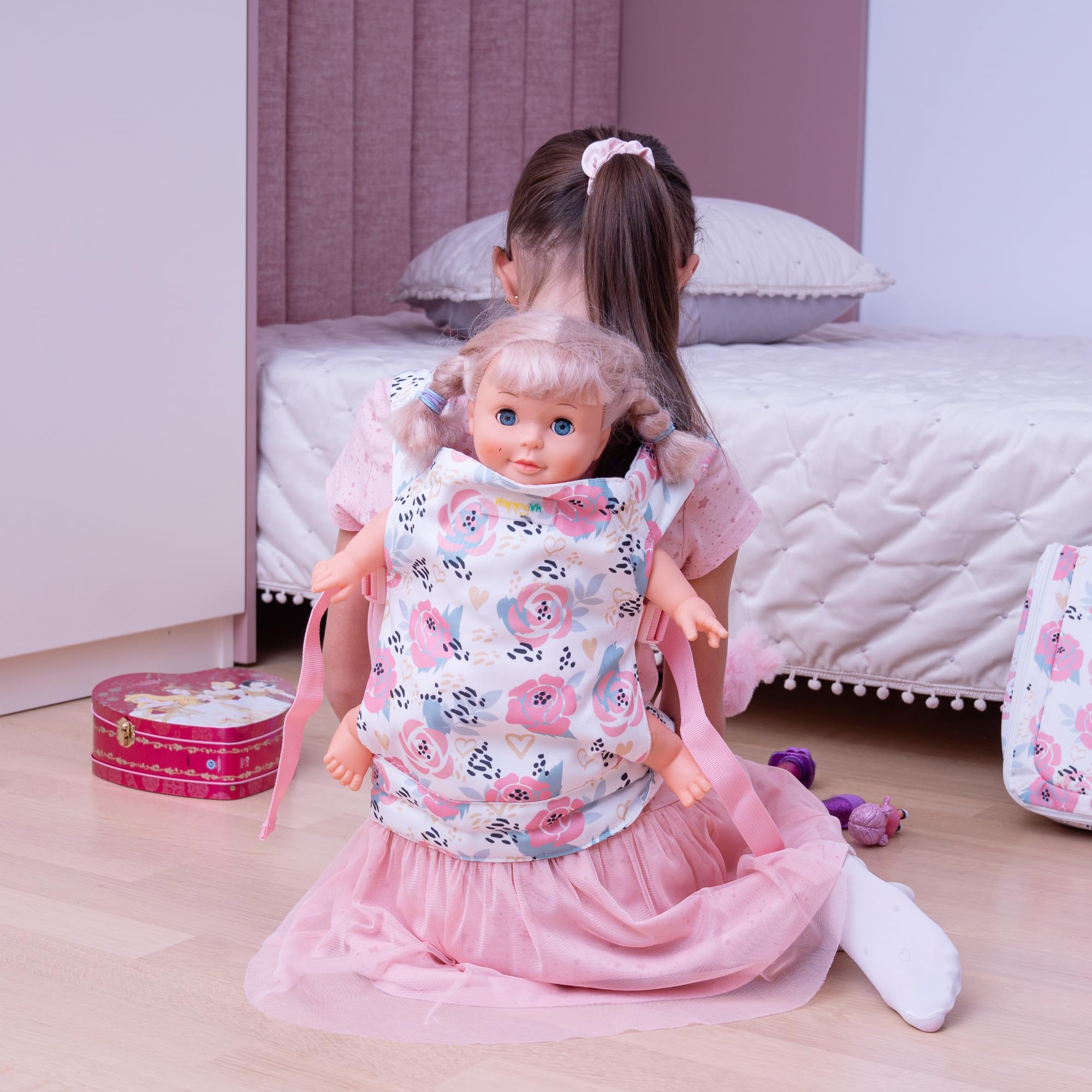 HappyVk original-design doll carrier adds unique style to dress-up and role-play sessions.
