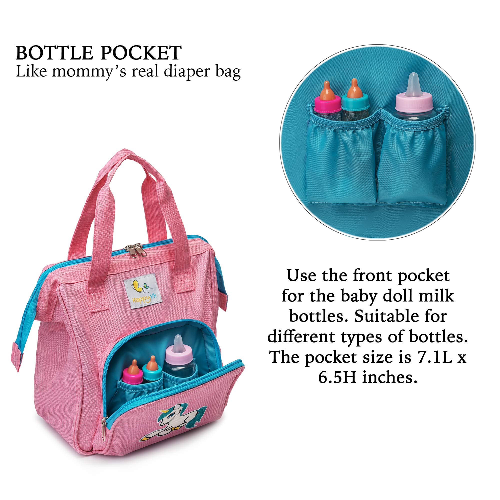 HappyVk Realistic Diaper Bag interior with roomy compartments for doll accessories.