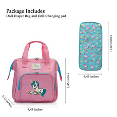 HappyVk unicorn-embroidered detail on the pink doll bag for pretend play