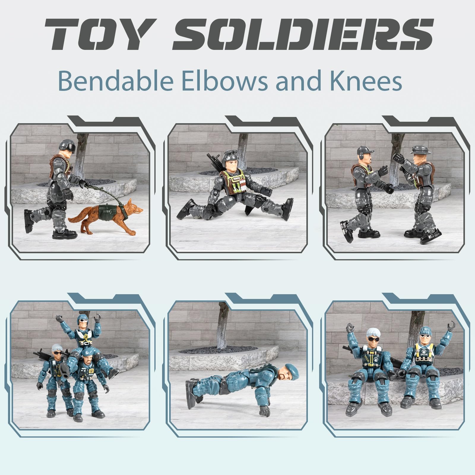 HAPTIME dogs figures accompany soldiers for rescue missions in play