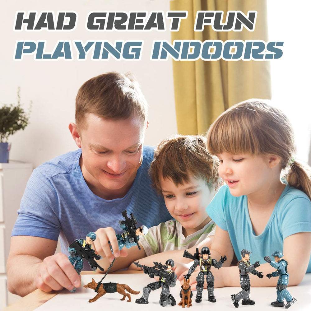 HAPTIME battle scenes with classic army men and accessories