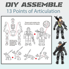 HAPTIME gray poseable joints army man figure for flexible action scenes