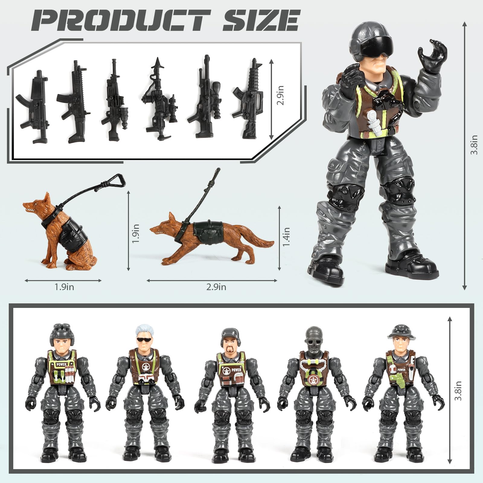HAPTIME army men gray soldier collection showing poseable figures for imaginative play