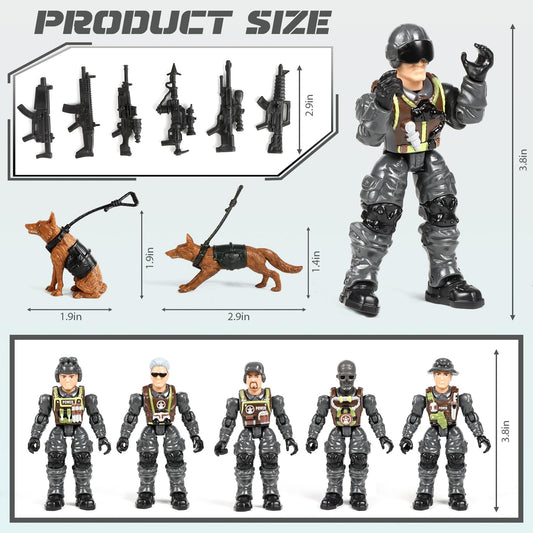 HAPTIME army men gray soldier collection showing poseable figures for imaginative play