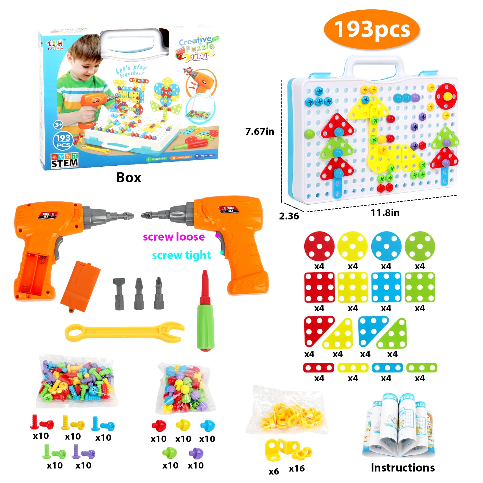 HAPTIME reversible drill image emphasizes safe, battery-powered action for learning through play.