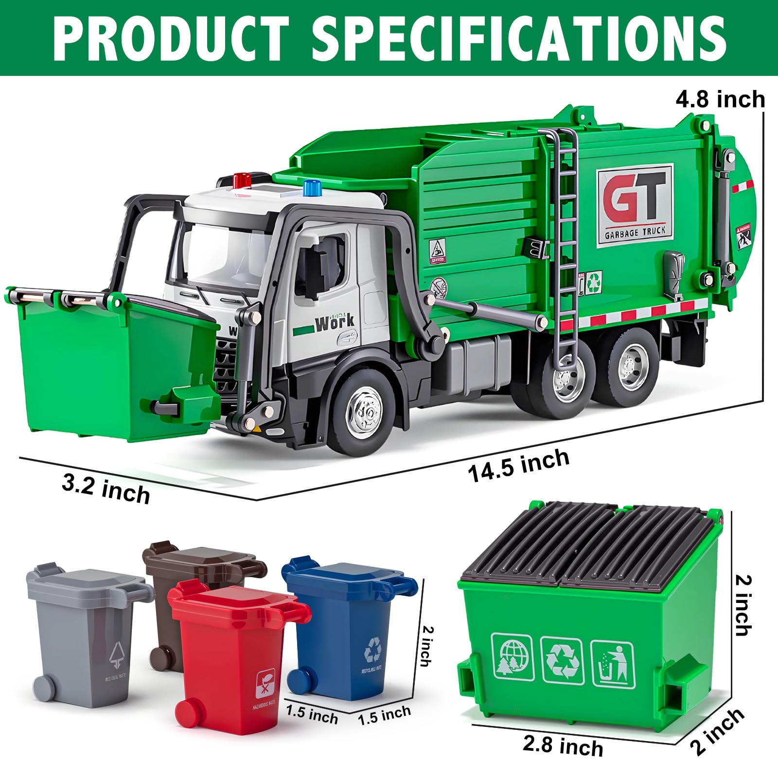 HAPYAD garbage truck dumpster with included front load container for realistic scenes.