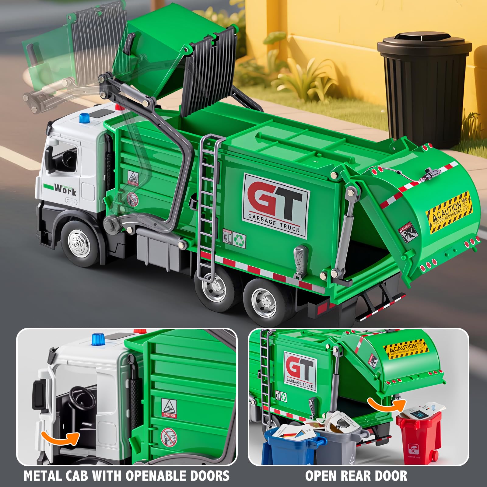 HAPYAD garbage truck opening door highlights interactive detail for young builders.