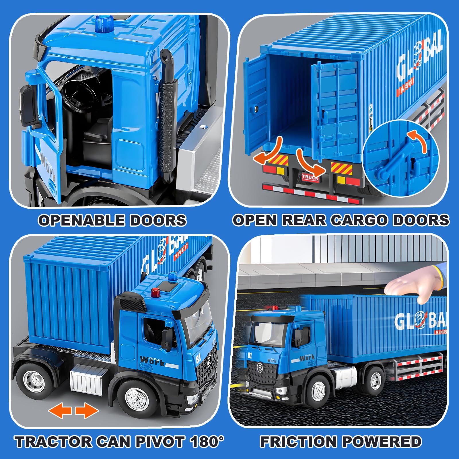 HAPYAD friction-powered truck with lights and sounds to boost engagement