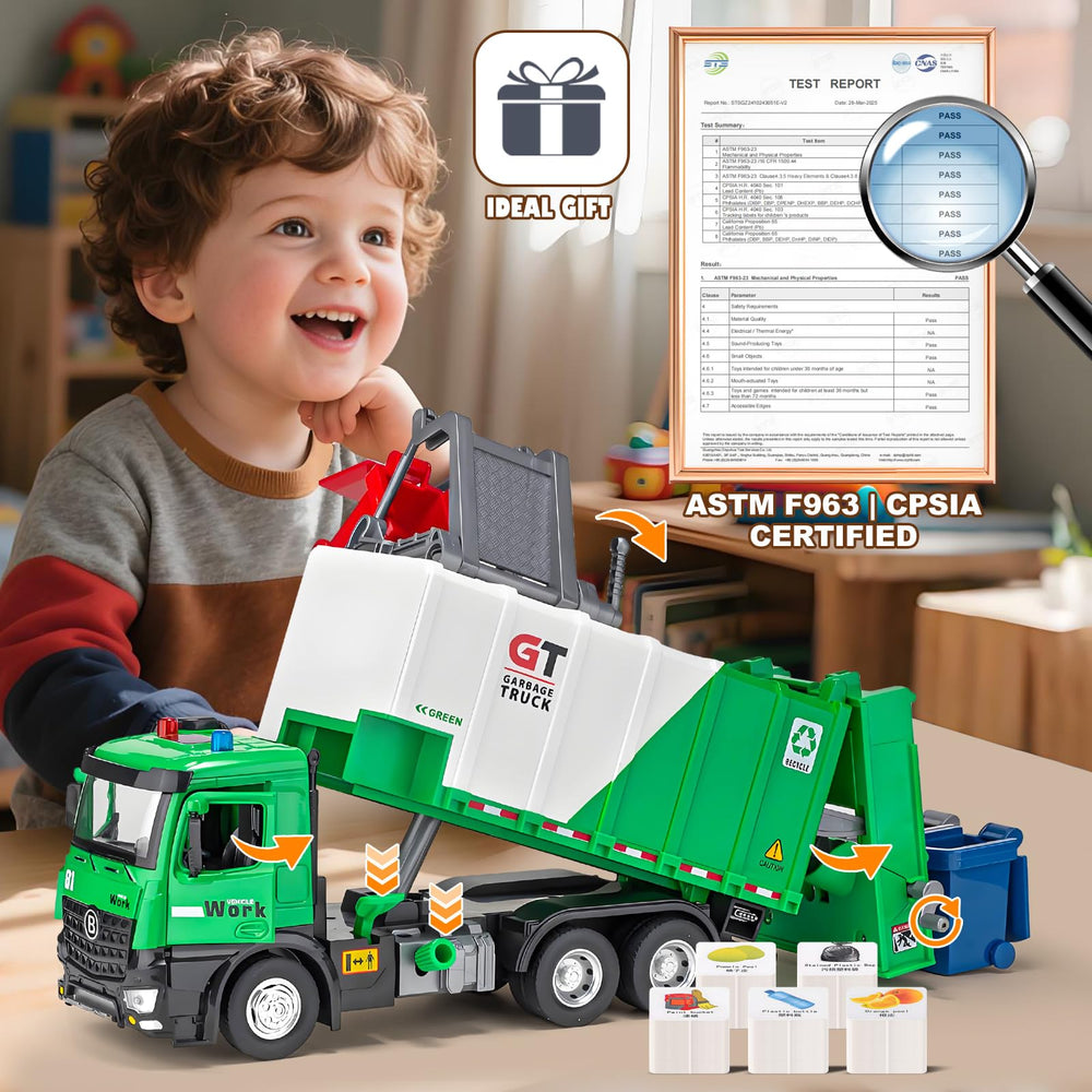 HAPYAD side-loading arm for interactive pretend recycling adventures.