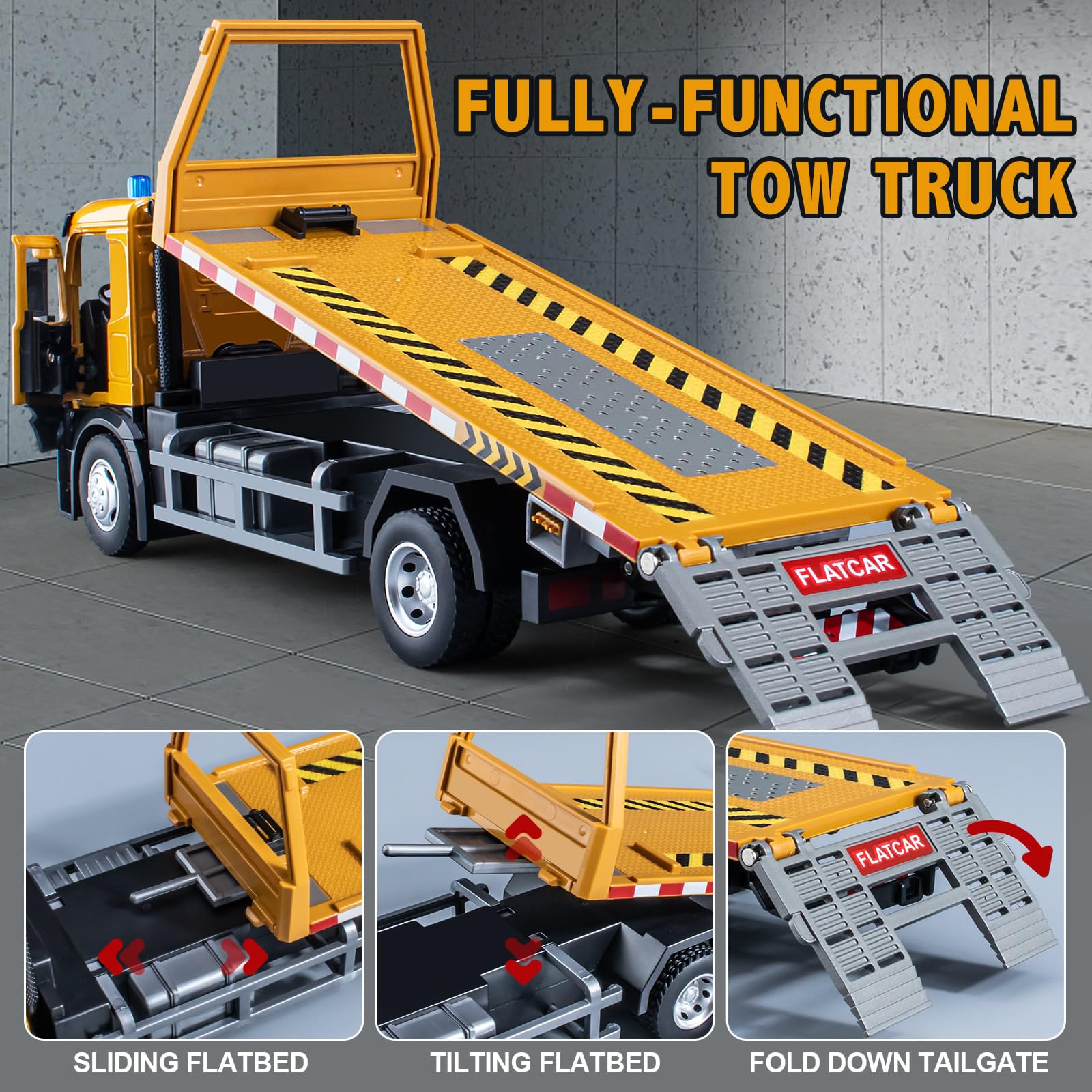 HAPYAD tow truck backhoe loader shows functional arm for realistic operation.