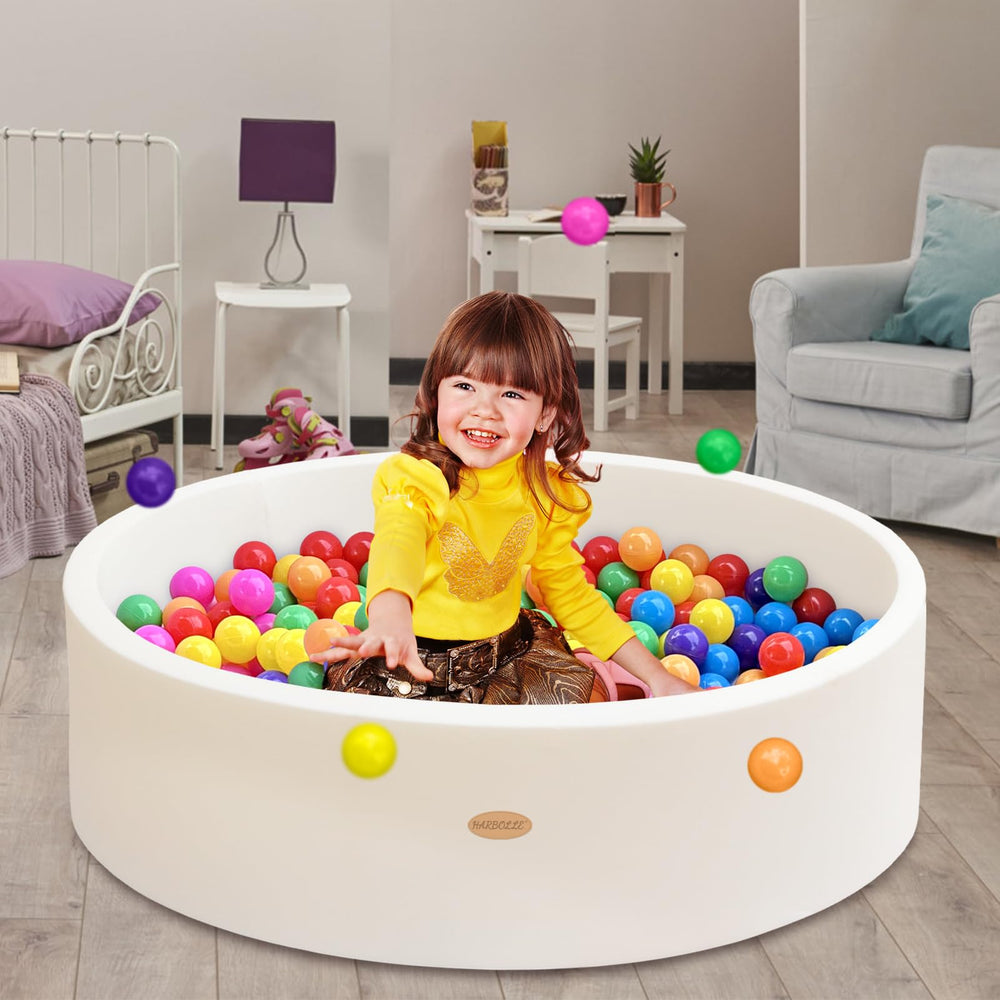 HARBOLLE Baby Ball Pit foam wall in white provides a soft, safe play zone.