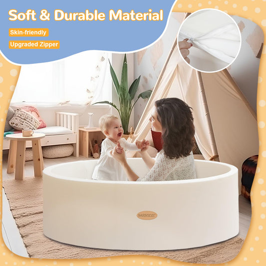 HARBOLLE memory foam pad inside the white pit cushions little ones during play.