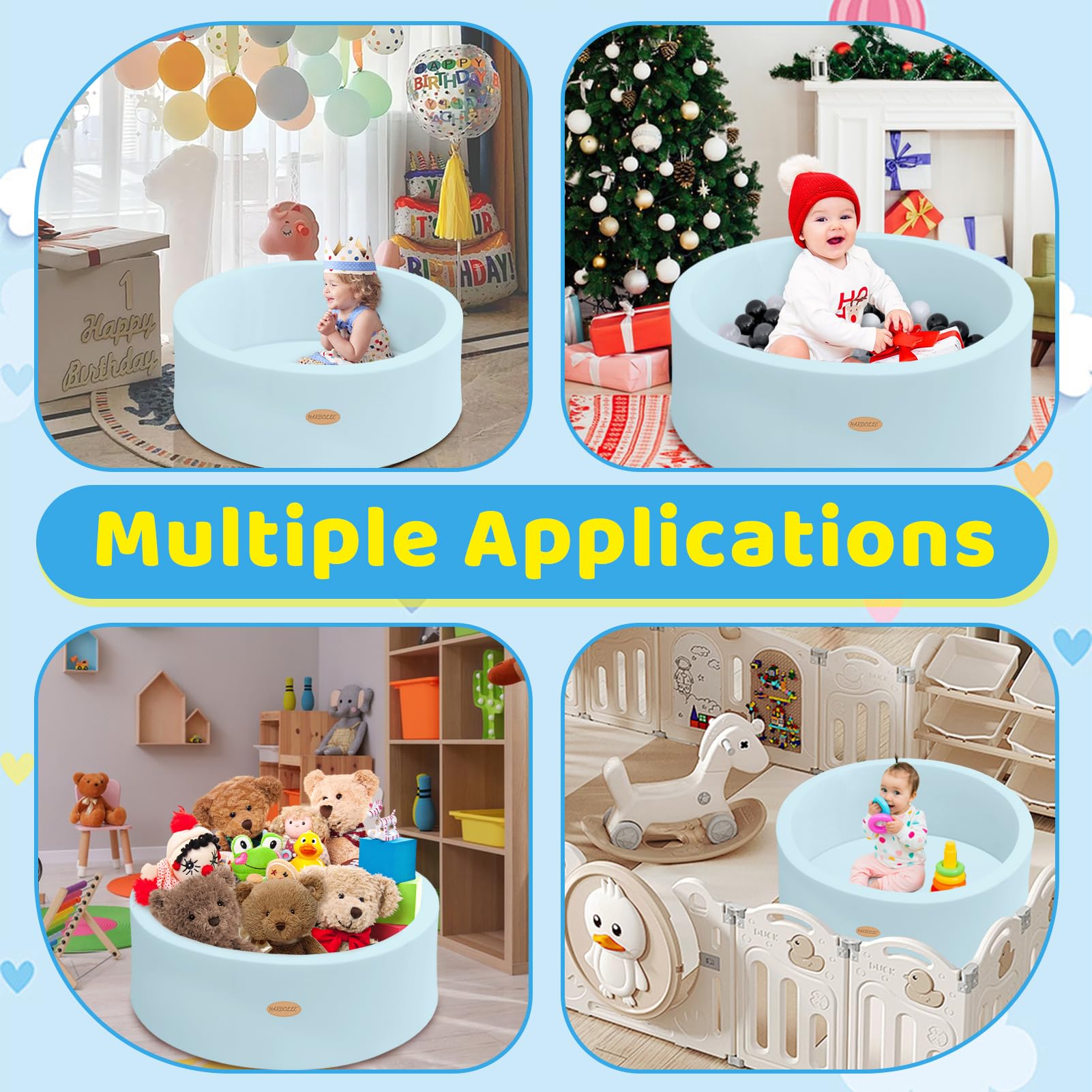 HARBOLLE ball pit soft pad enhances tactile play with cushion.