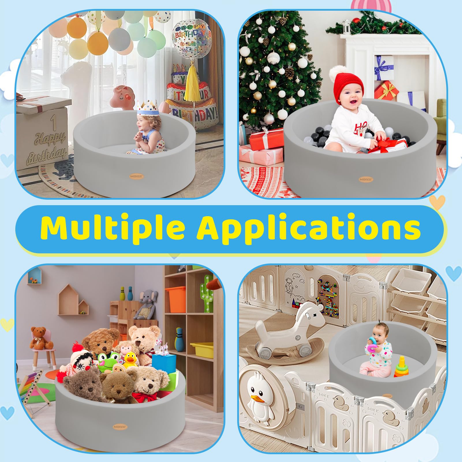 Harbolle ball pit with zipper and detachable bottom aids cleaning.