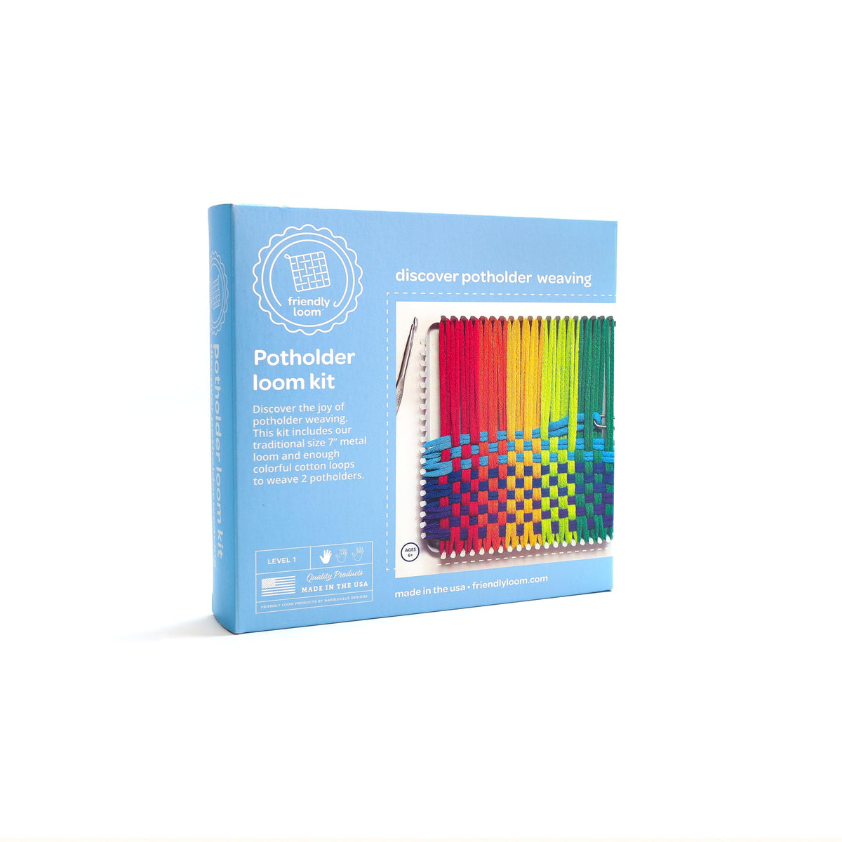 Harrisville Designs Friendly Loom 7x7 metal loom on a table for kids' weaving projects