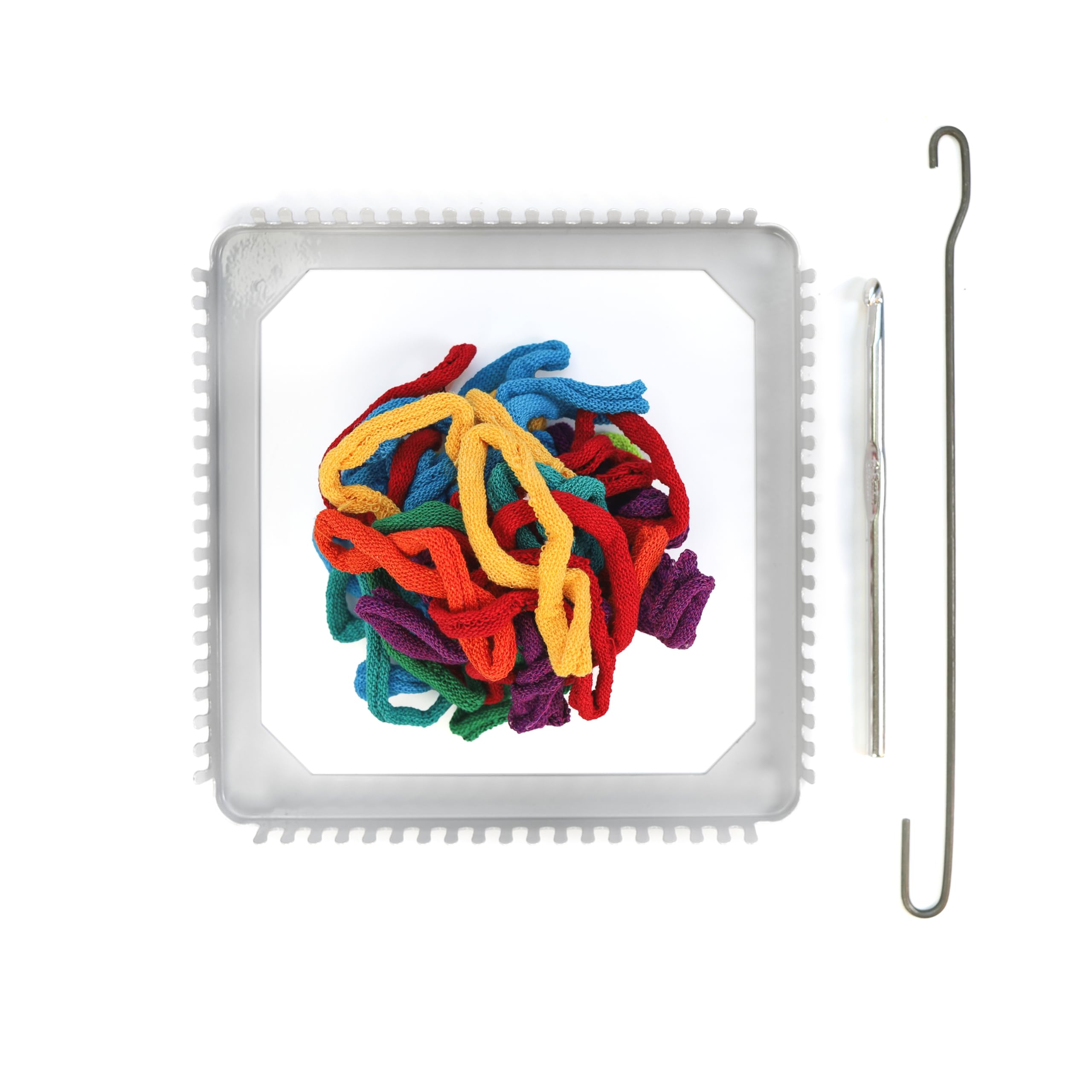 Illustrated instructions for Harrisville Friendly Loom potholder weaving