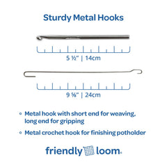 Two hooks included for weaving and finishing tasks in Harrisville kit