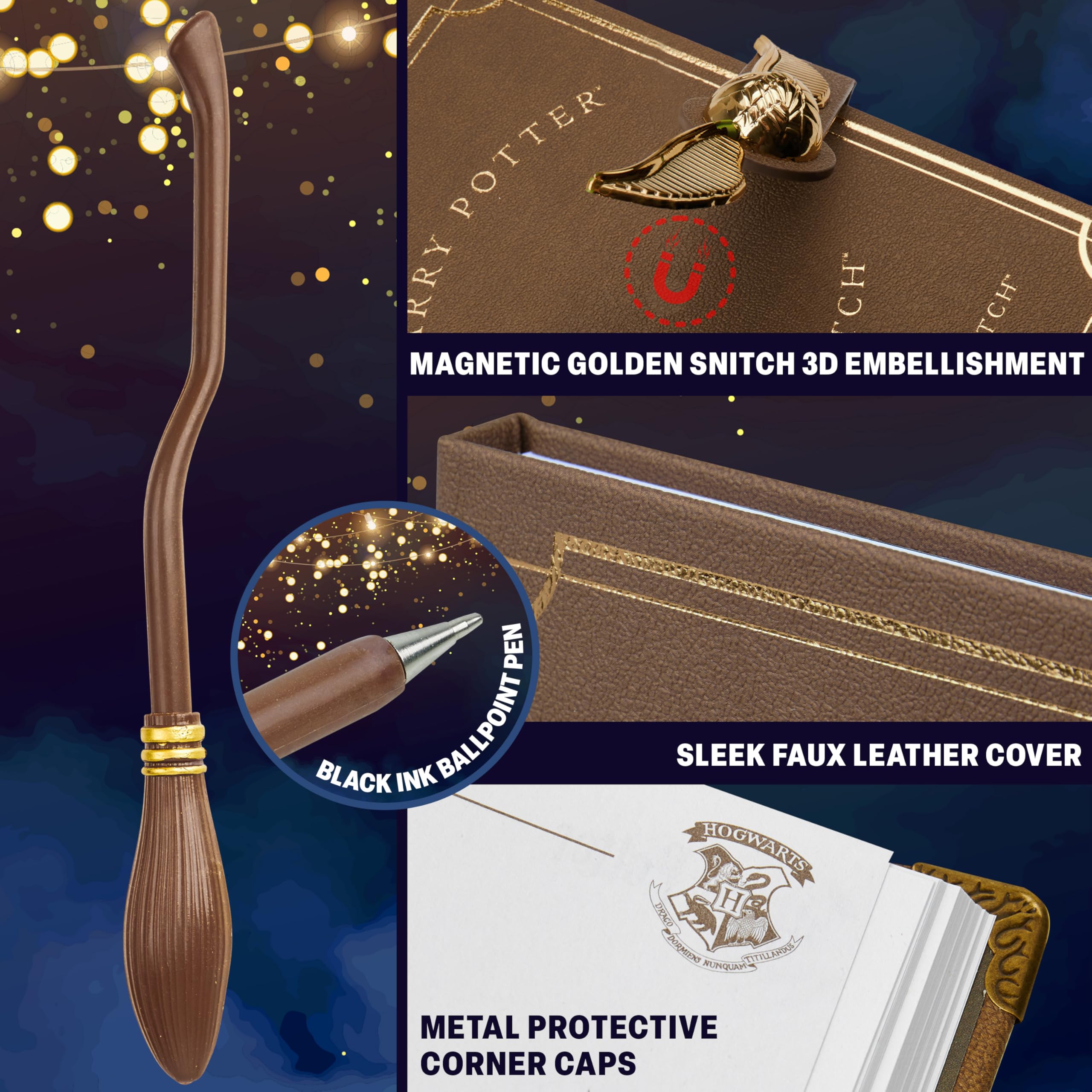 Harry Potter faux leather cover provides durable protection for daily notes