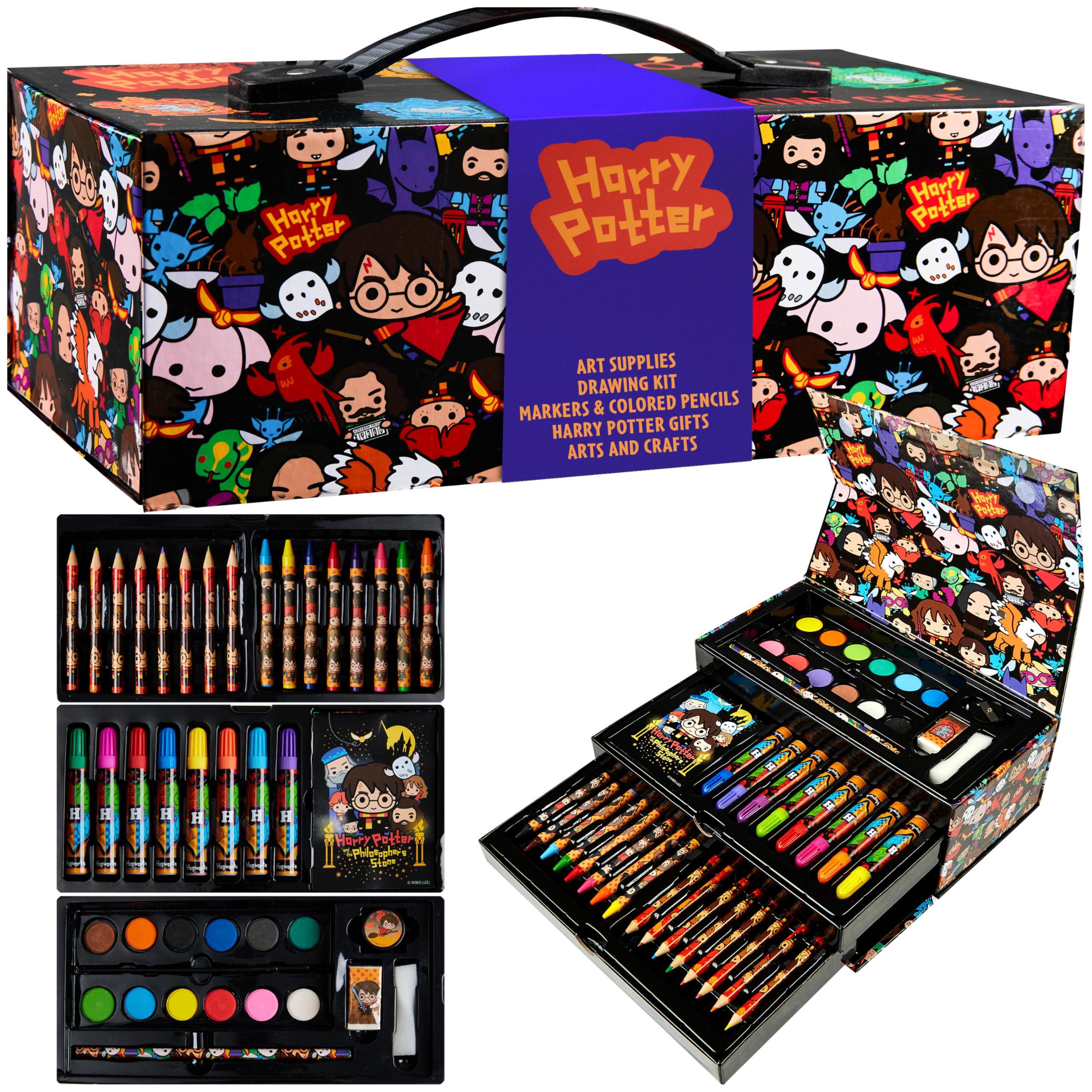 Harry Potter Gifts 130pcs colored pencils art set for kids' creative drawing sessions.